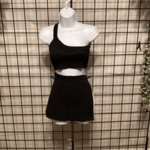 Ribbed One Shoulder Crop Top & Shorts Workout Set B164